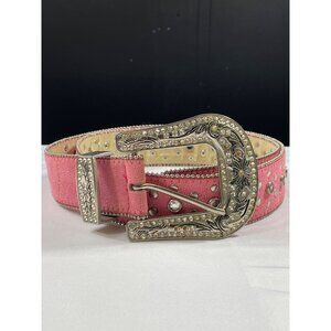Pink Studded Leather Belt With Rhinestone Buckle SKIU 7590